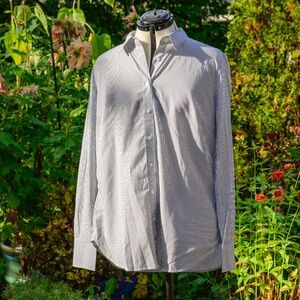 Ann Taylor B&W Striped Button-up long-sl cotton shirt  NWT